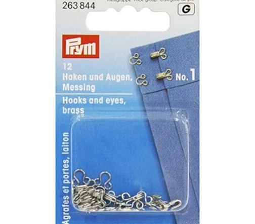263844 Крючки и петли (латунь) № 1, цвет серебристый, 12 шт, Prym