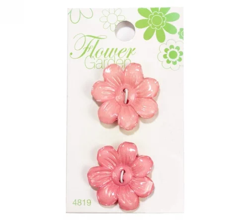 Пуговицы, Flower Garden, арт. 4819, 2 отв., 28 мм, пластик, 2 шт., розовый
