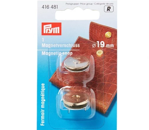 416481 Магнитная застежка д/сумок, косметичек, рюкзаков, 19 мм, цвет золото, 1шт., Prym