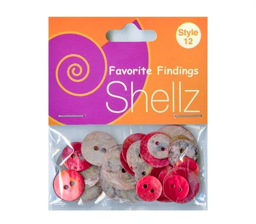 Набор пуговиц, серия Favorite Findings "Shellz Agoya Red", перламутр, 2 отв., 13-23мм, 32 шт.