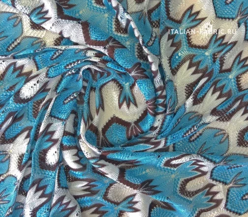 Трикотаж в зигзаг бирюзового, коричневого и молочного цветов, 01106-2