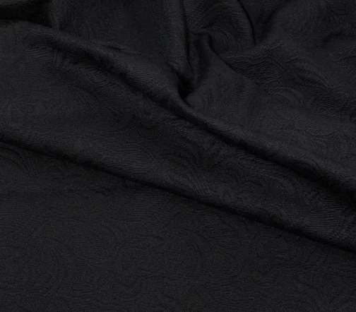 Жаккард стрейч хлопковый "Цветы", однотонный, цвет черный, 14030-5