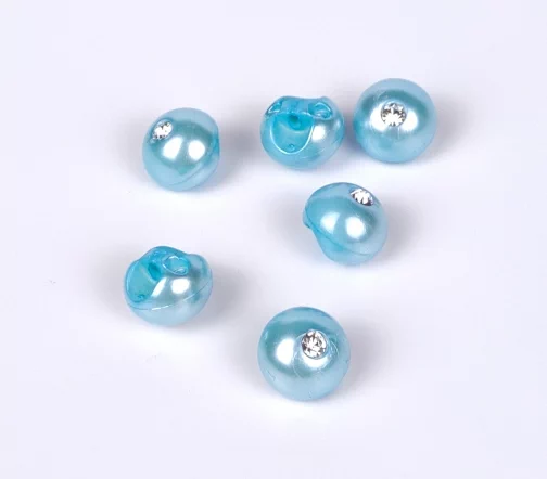 Пуговица DILL "Шарик со стразом", на ножке, пластик, цвет бирюзовый, 10 мм