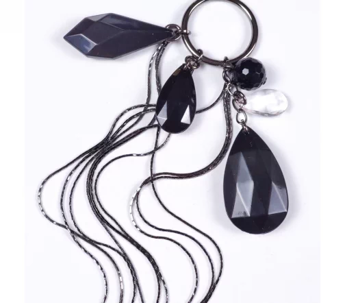 Декоративный элемент Gafforelli пришивной, подвески бусины, цепочки, цвет черный/никель, 30х220 мм