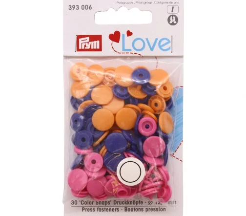 393006 Kнопки Color Snaps Prym Love, цвет розовый/фиолетовый, 12,4мм, 30шт, Prym