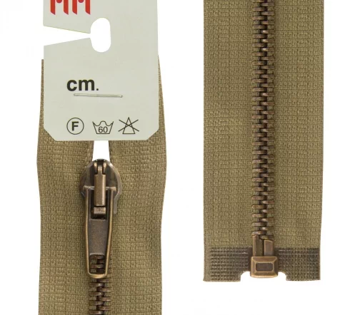 Молния RiRi металл разъём, 1замок 5мм 80см, подв.АТ, цепь антик медь, цвет 2814, бежево-зеленый темн