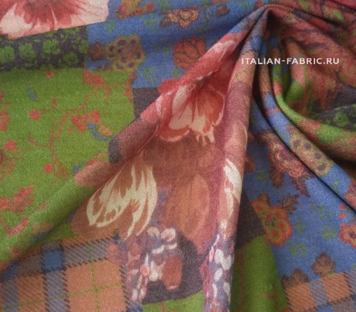 Трикотаж шерстяной в стиле пэчворк, 02016