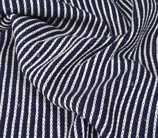 Трикотаж хлопковый, темно-синий с молочными полосами, 61636