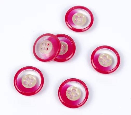 Пуговица, 4отв., пластик, цв. прозрачный/красный, 18 мм