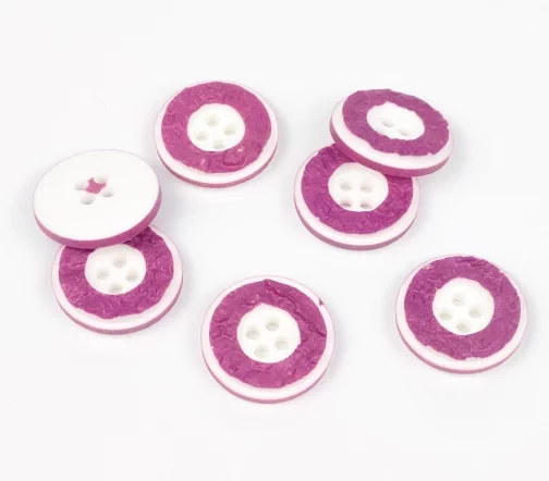 Пуговицы, Union Knopf, "Круглые с белым ободом", 4 отв., пластик, цвет темно-розовый, 18 мм