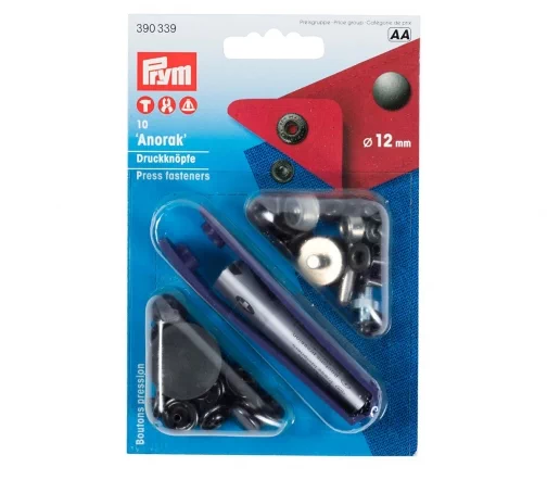 390339 Кнопки Anorak, латунь, цвет черный, 12 мм, 10 шт, Prym