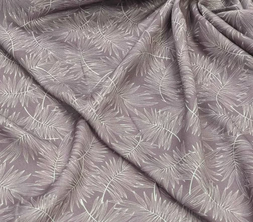 Штапель плательно-блузочный "Папоротник", фон серо-сиреневый, 1052434