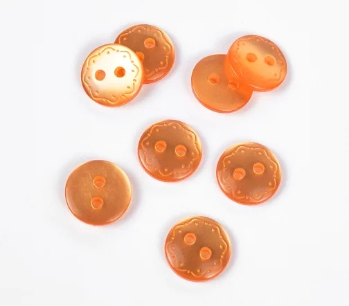 Пуговицы, Union Knopf, "Перелив с узором по краю", круглые, 2 отв., пластик, цвет оранжевый, 12 мм