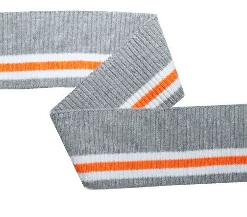 Кромка с полосками, трикотаж, серый/белый/оранжевый, 137-302