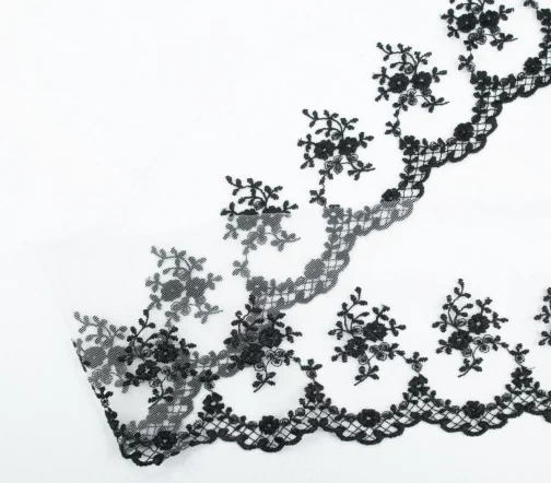 Кружево IEMESA (вышивка на тюле), ширина 12 см, цвет черный