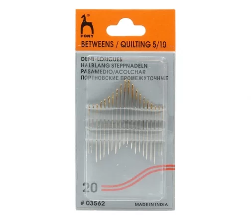 Иглы ручные для шитья полудлинные с золотым ушком, № 5-10, 20 шт., PONY 03562