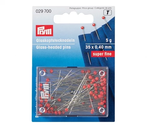 029700 Булавки с красными стеклянными головками для тонких тканей, 35х0,40мм, серебристые, Prym