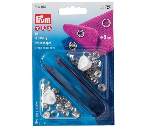 390100 Кнопки Джерси, латунь, цвет серебристый, 8 мм, 10 шт, Prym