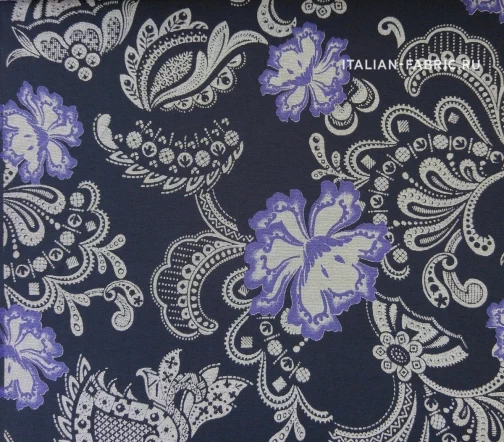 Джерси вискозное "Сиреневые цветы на темно-синем", 012414