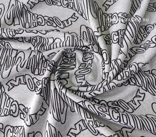 Футер трехнитка петля "Надписи", фон серый меланж, 1052111-2