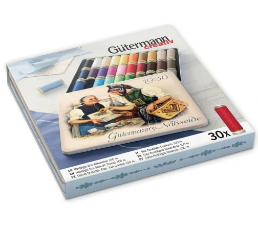 Набор нитей универсальных Sew-All 100м, 30 кат (ассорти) в металлической коробке 'Ностальгия" 640953