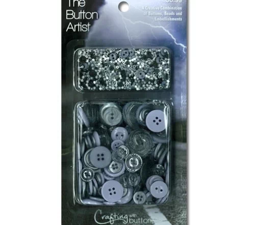 Набор пуговиц и бисера "Button Artist", "Buttons& Beads Steei", цвет серый