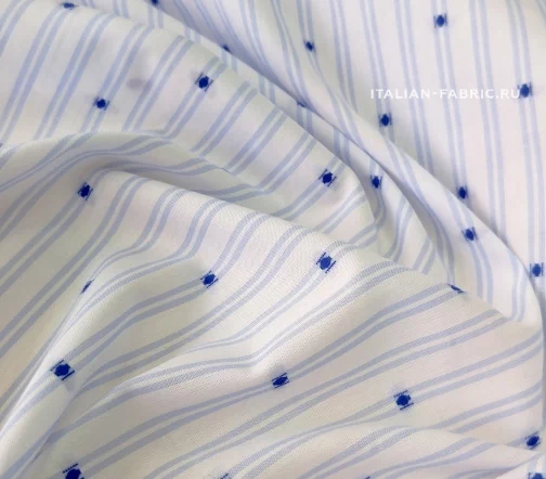 Сорочечный хлопок в полоску с синей вышивкой, фон белый, 01858-2