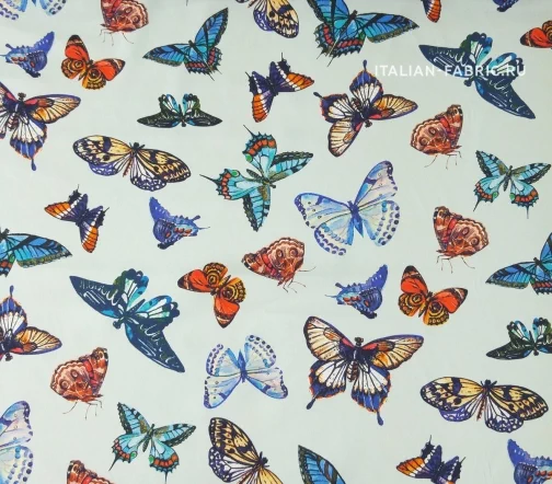 Сатин стрейч "Бабочки мелкие", фон светло-бирюзовый, 16333-3
