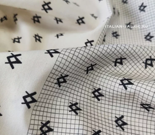 Сорочечная ткань в клетку, фон сливочный, 3092040