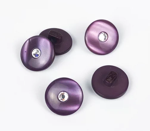 Пуговицы, Union Knopf, "Круглые, страз Swarovski", на ножке, пластик, цвет фиолетовый, 15 мм