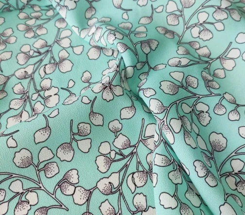 Креп вискозный "Листочки", фон бирюзовый, 1062001-3