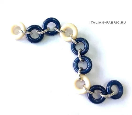 Декоративный элемент Gafforelli пришивной, металл/пластик, цвет серебро/т.син/беж, 140х15 мм