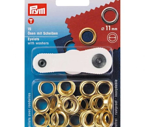 541371 Люверсы с инструментом для установки, 11 мм, 15 шт., цвет золото, Prym