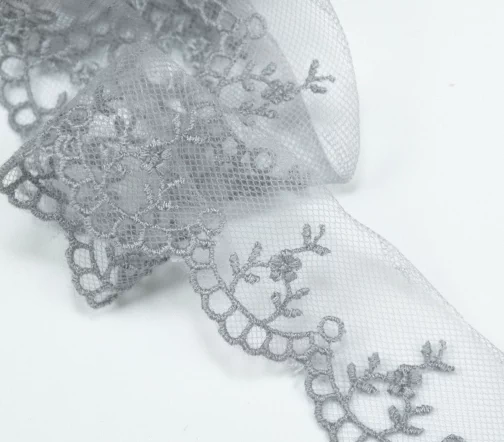 Кружево IEMESA (вышивка на тюле), ширина 25 мм, цвет серый