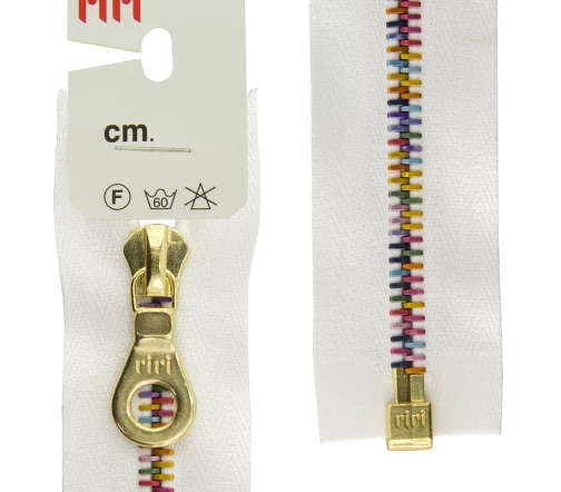 Молния RiRi металл разъём, 1 замок 6мм 70см, тип подвески Kta, разноцв. цепь "Рио", цвет 2101, белый