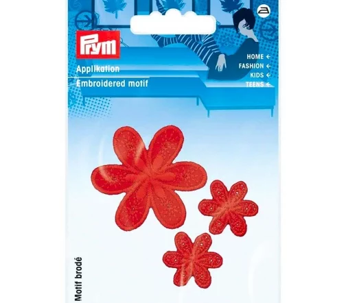 926731 Термоаппликации "Цветы малые/большие красные", 2,1см/4,3см, 3 шт., Prym