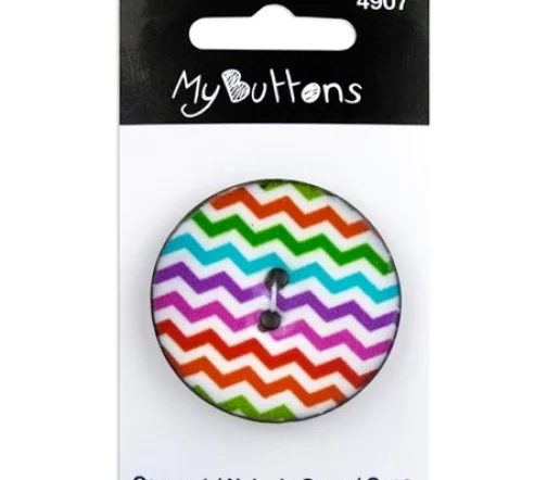 Пуговица "My Buttons" Light Chevron, 34 мм, 2 отв., кокос, цвет фиол/красн/зеленый, 630004907