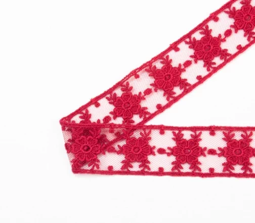 Кружево IEMESA (вышивка на тюле), ширина 30 мм, цвет темно-красный