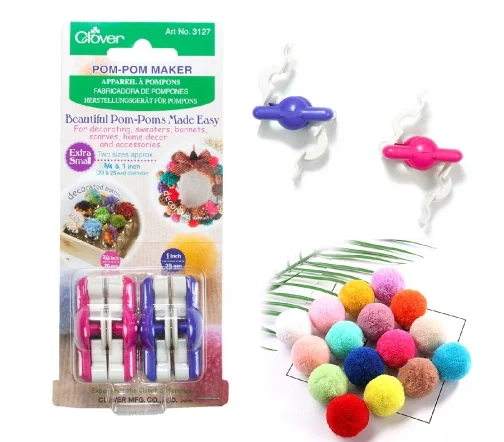 3127 Устройство для изготовления помпонов очень маленькое, пластик, 2 + 2,5 см, Clover