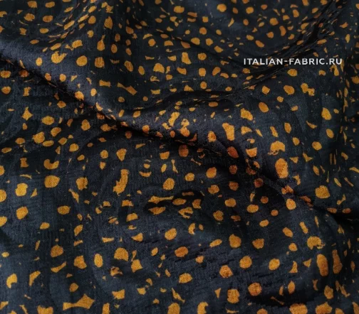 Матлассе шерстяное с шелком, коричнево-золотые пятна на черном, 00985
