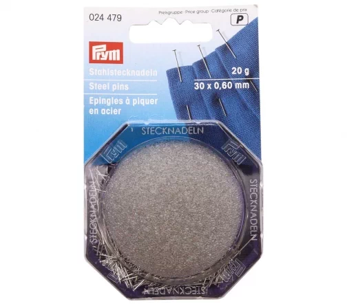 024479 Булавки (сталь) 6 особо тонкие, серебристый цв., 30х0,60 мм, с игольницей, Prym