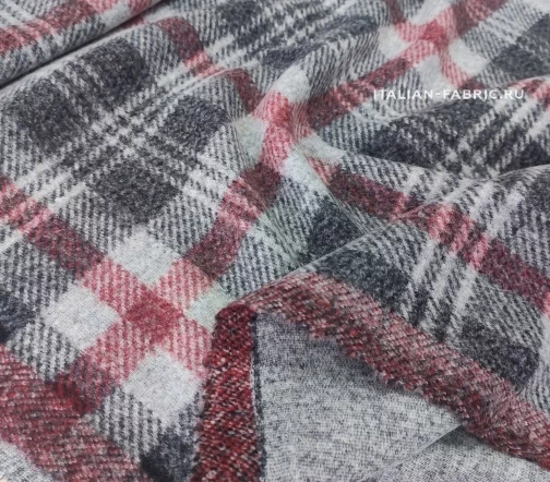 Трикотаж в темно-серую, серую и красную клетку, 1122013