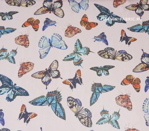 Шифон (жоржет) "Бабочки мелкие", фон розовый, 16331-2