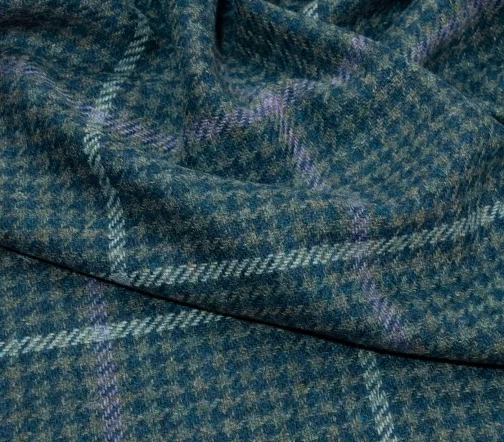 Шерсть костюмно-плательная в клетку, цвет синий с горчичным, 52859