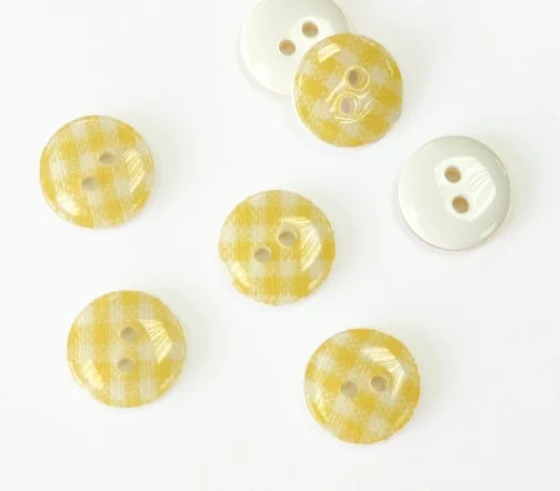 Пуговицы, Union Knopf, "Круглые в клеточку", 2 отверстия, пластик, цвет желтый, 11 мм