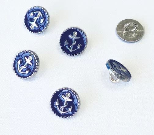Пуговицы, Union Knopf, "Якорь на темно-синем", на ножке, металл, 11 мм