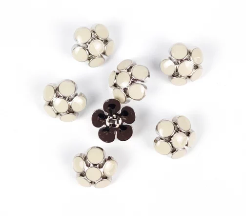 Пуговица, на ножке, металл. пластик, цв. серебро/серый, 18 мм