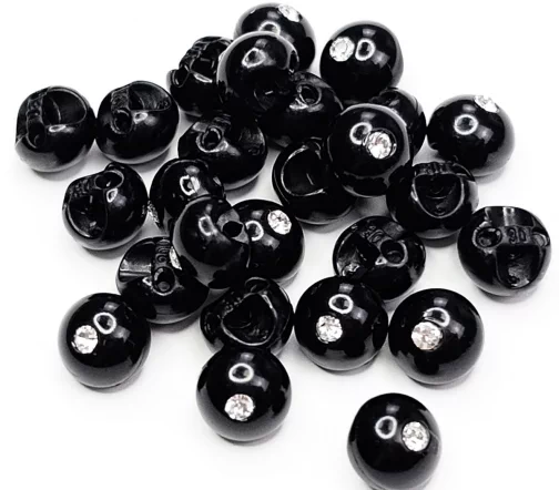 Пуговица DILL "Шарик со стразом", на ножке, пластик, цвет черный, 10 мм