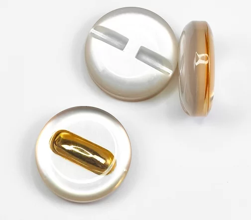Пуговица пальтовая, на ножке, 38 мм, пластик, цвет бежевый/золото, 56017