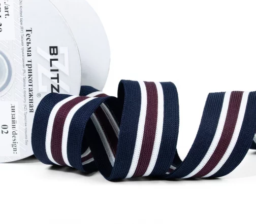 Тесьма декоративная "BLITZ" лампасная, 30 мм, т.синий/белый/бордовый